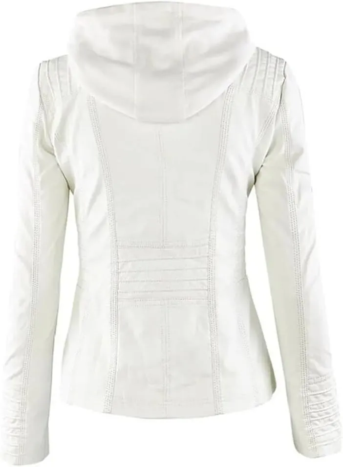 Dninmim Women Leather Jacket Coat Female Winter Motorcycle Jacket Zipper Hoodies Outwear