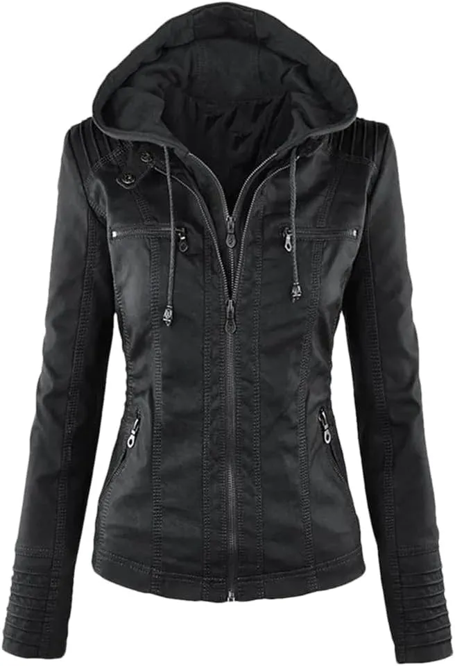 Dninmim Women Leather Jacket Coat Female Winter Motorcycle Jacket Zipper Hoodies Outwear