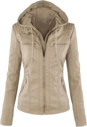 Dninmim Women Leather Jacket Coat Female Winter Motorcycle Jacket Zipper Hoodies Outwear
