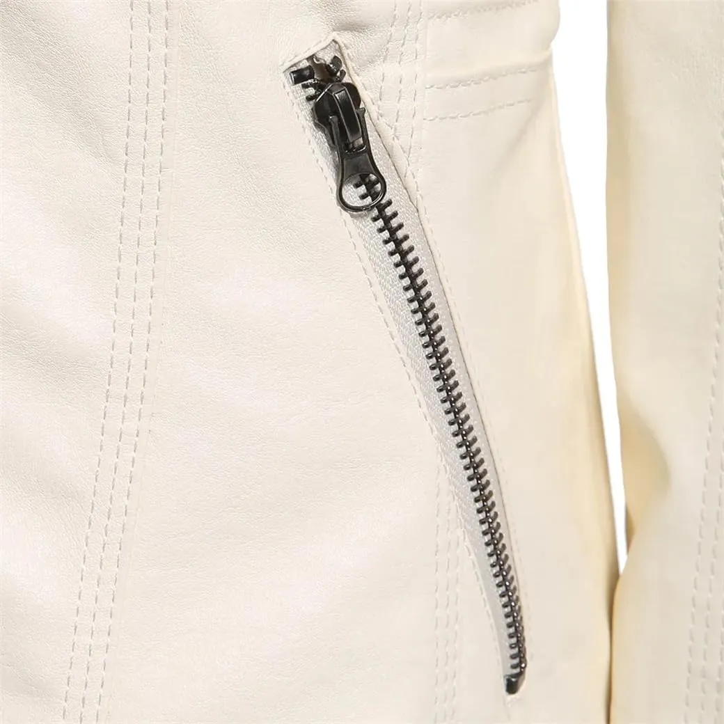 Dninmim Women Leather Jacket Coat Female Winter Motorcycle Jacket Zipper Hoodies Outwear