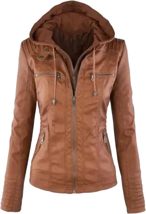 Dninmim Women Leather Jacket Coat Female Winter Motorcycle Jacket Zipper Hoodies Outwear