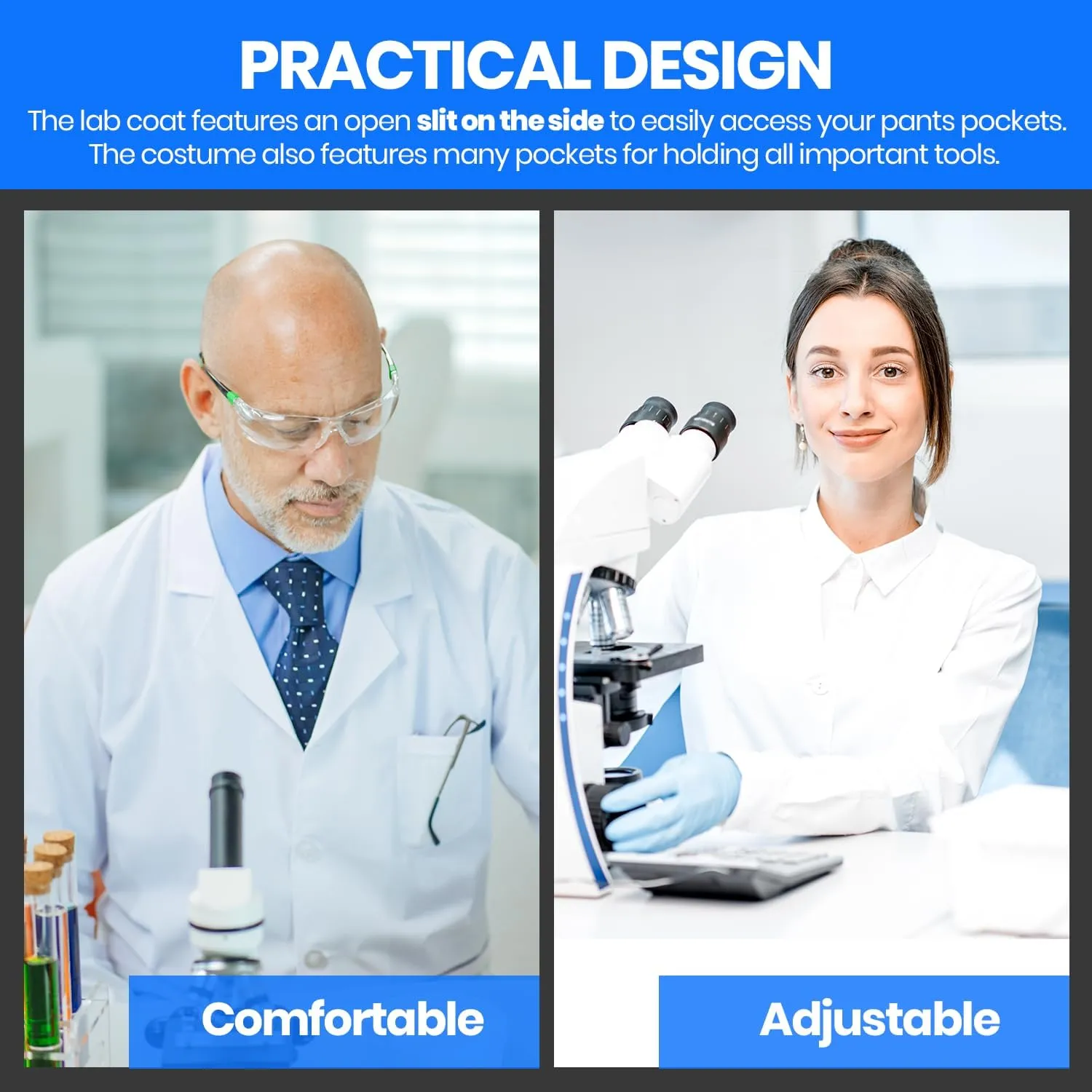 Dress Up America Lab Coat - Doctors White Lab Coat Costume for Adults - 3/4 Length Lightweight Lab Coats for Women and Men