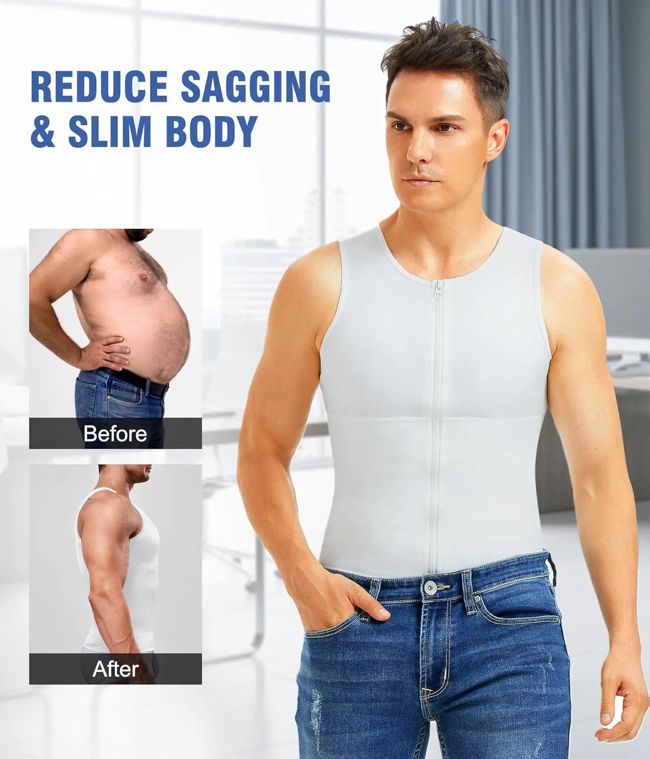 Eleady Compression Shirts for Men Zipper Vest Body Shaper Slimmer Undershirts