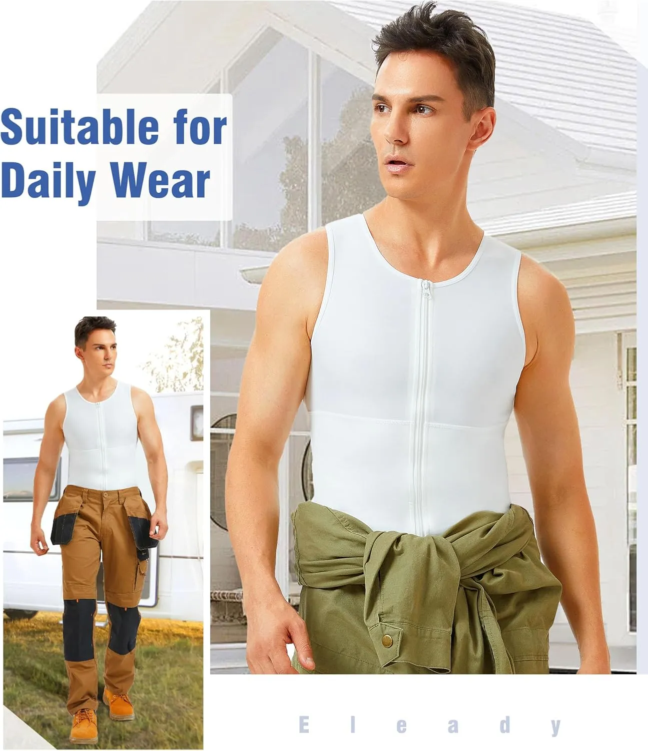 Eleady Compression Shirts for Men Zipper Vest Body Shaper Slimmer Undershirts