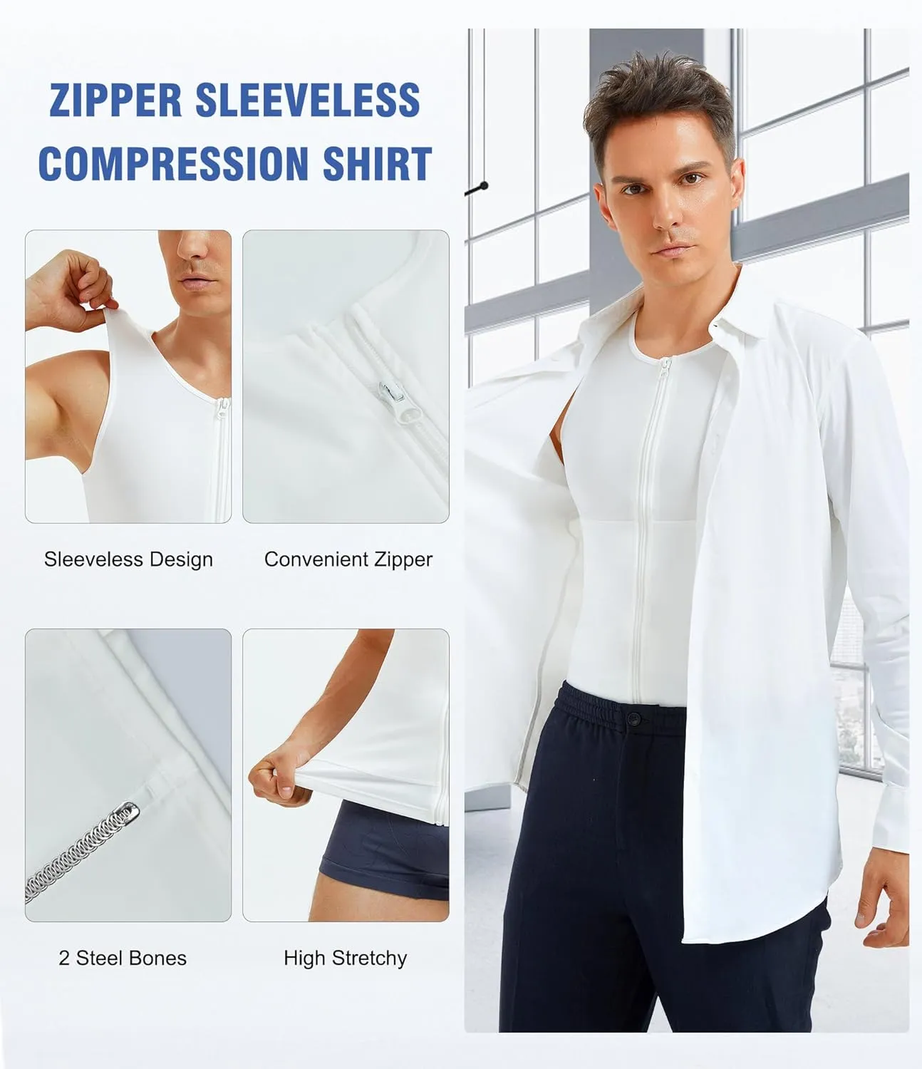 Eleady Compression Shirts for Men Zipper Vest Body Shaper Slimmer Undershirts