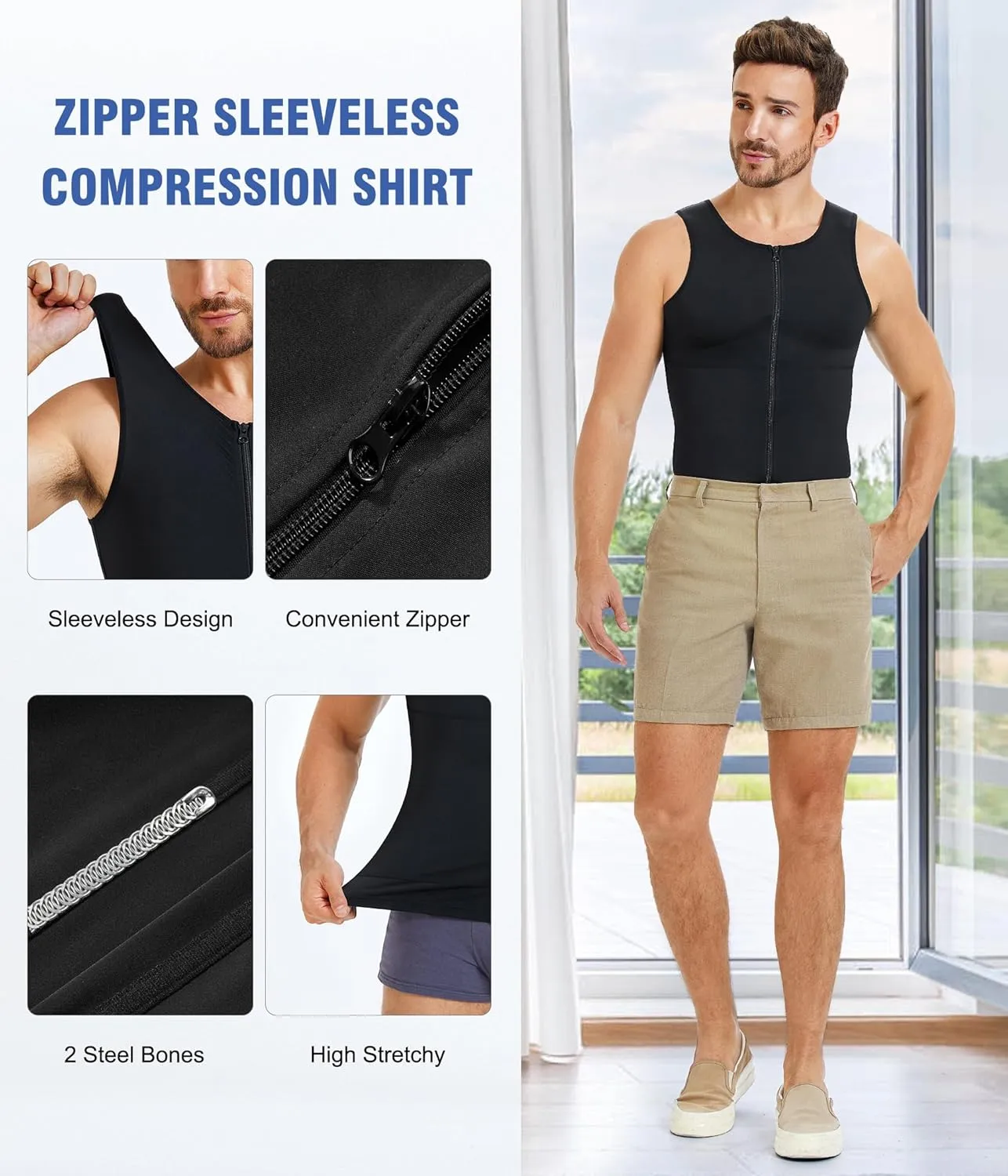 Eleady Compression Shirts for Men Zipper Vest Body Shaper Slimmer Undershirts