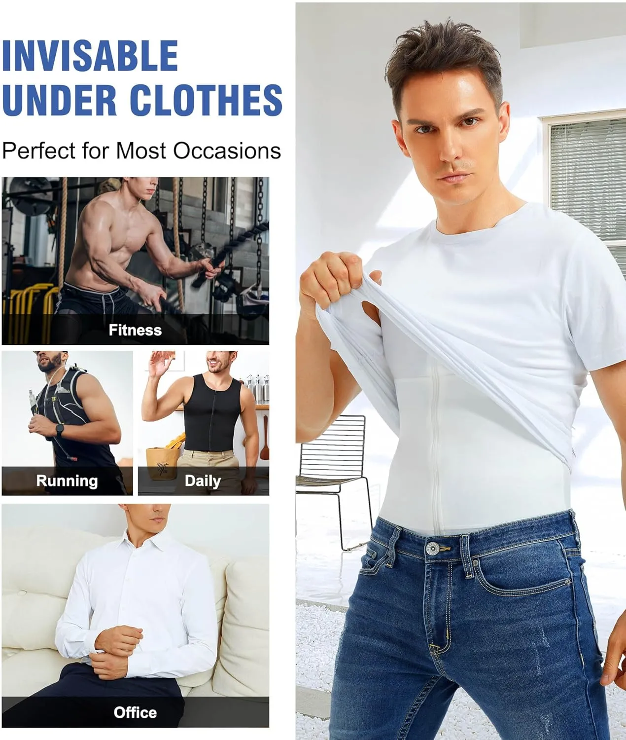 Eleady Compression Shirts for Men Zipper Vest Body Shaper Slimmer Undershirts