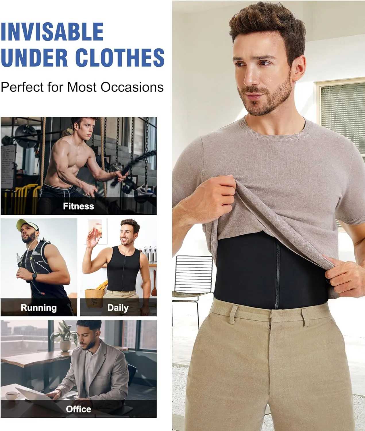 Eleady Compression Shirts for Men Zipper Vest Body Shaper Slimmer Undershirts