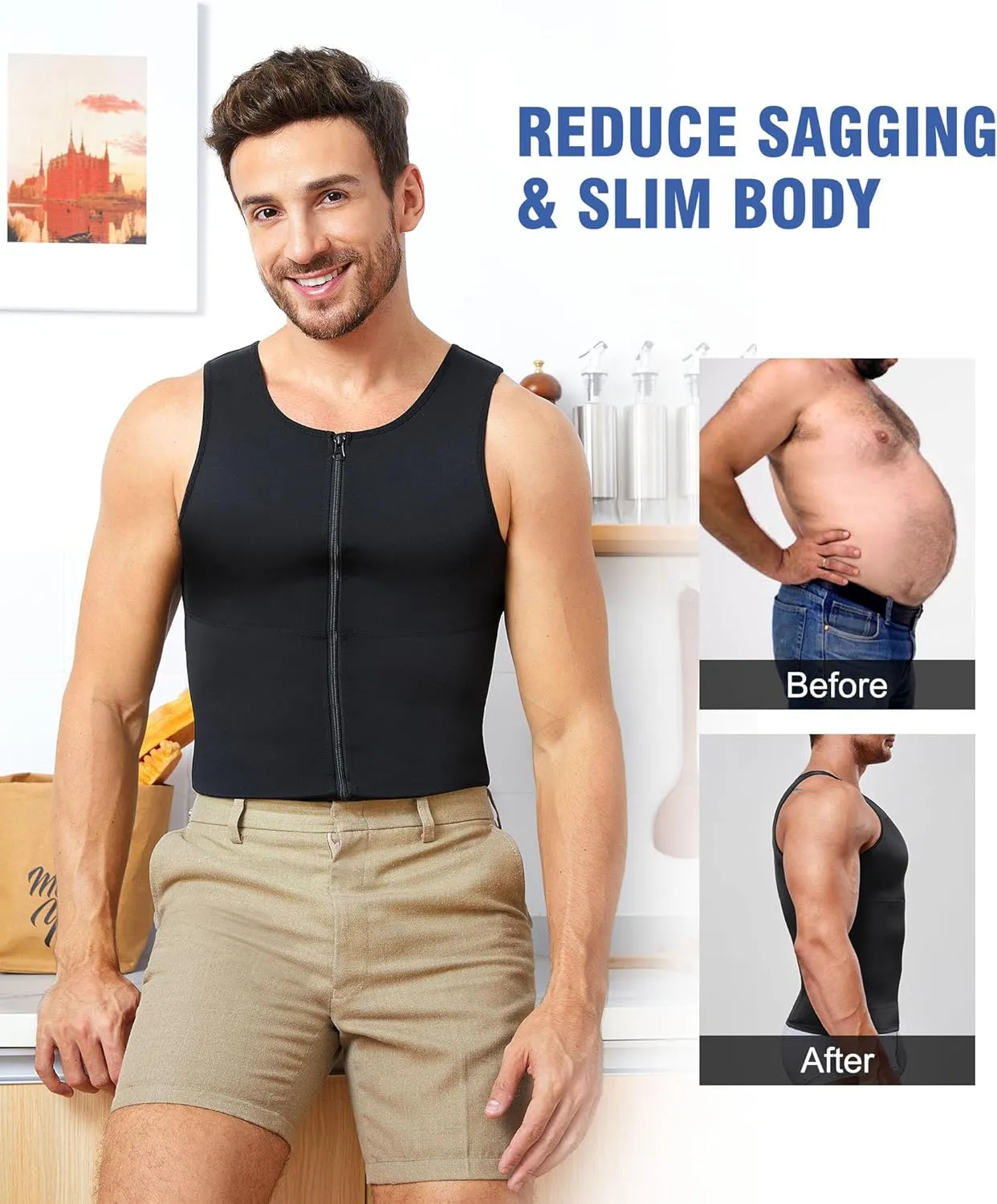 Eleady Compression Shirts for Men Zipper Vest Body Shaper Slimmer Undershirts