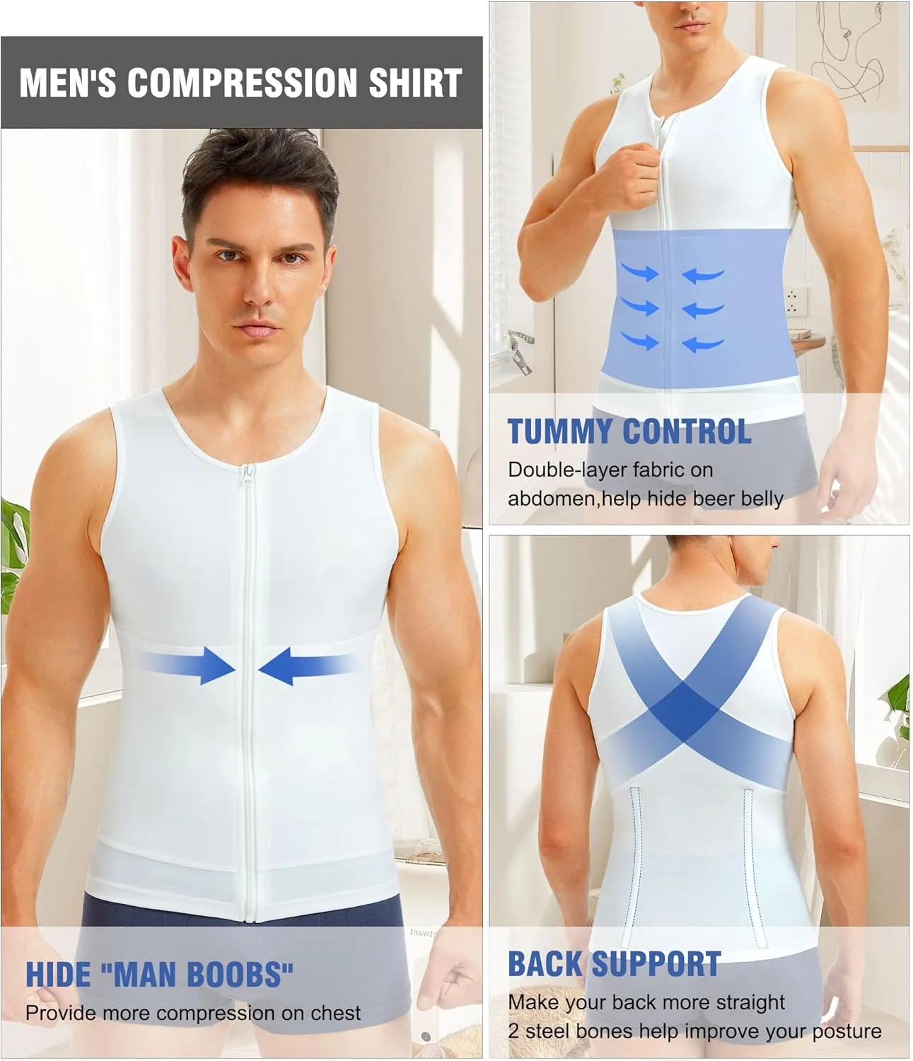 Eleady Compression Shirts for Men Zipper Vest Body Shaper Slimmer Undershirts
