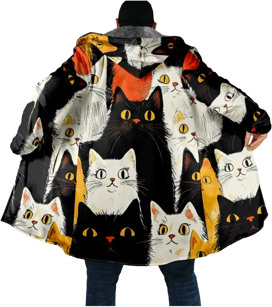 Ethnic Graphic Coats for Men Mens Cardigan Sweater Long Sleeve Full Zip Japanese Art Hooded Jacket With Pockets