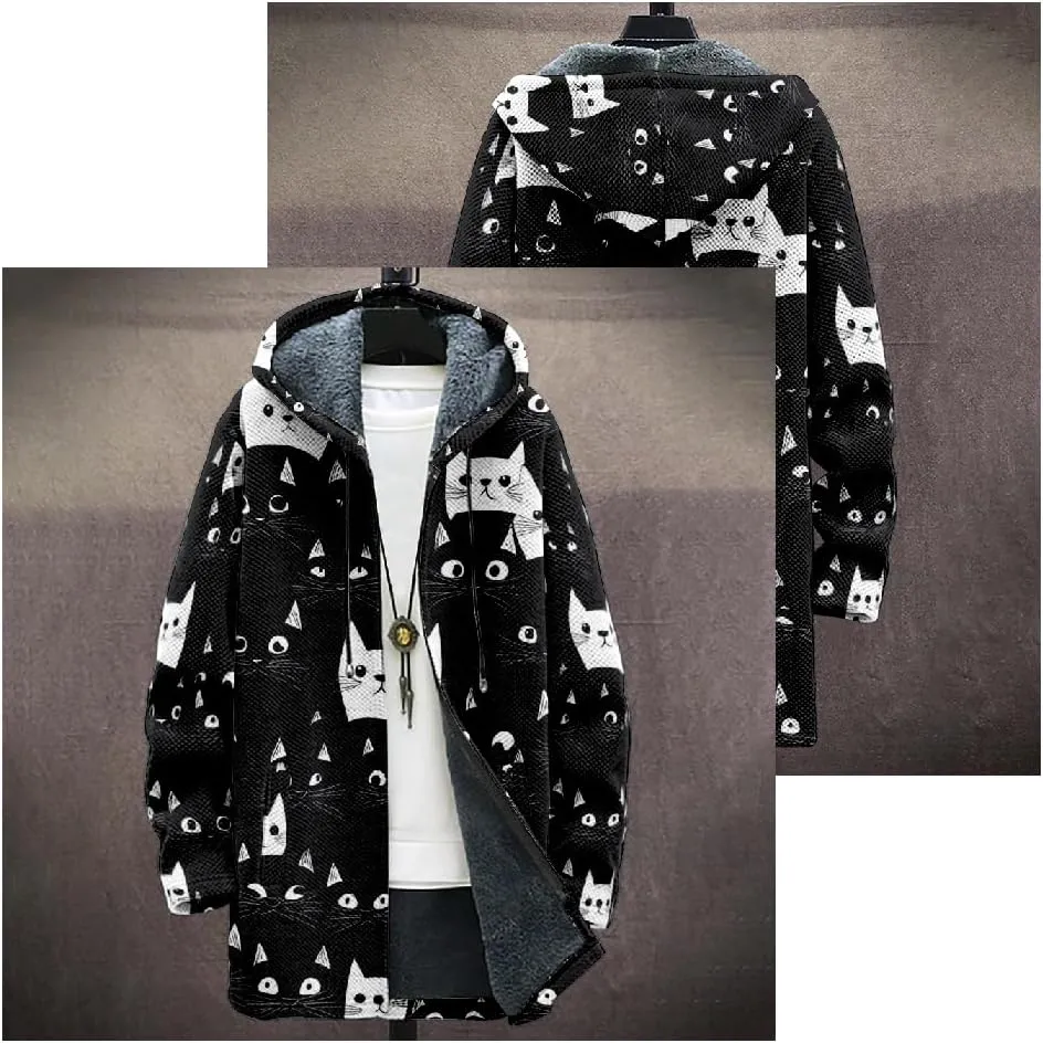 Ethnic Graphic Coats for Men Mens Cardigan Sweater Long Sleeve Full Zip Japanese Art Hooded Jacket With Pockets