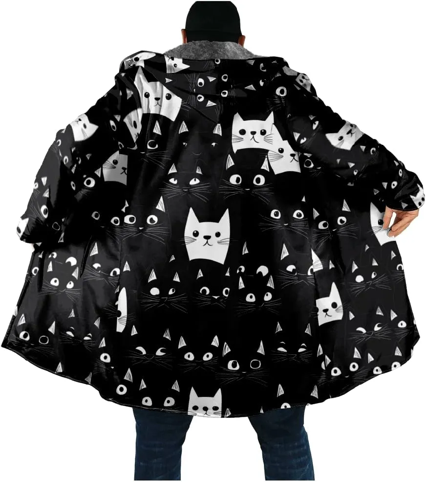 Ethnic Graphic Coats for Men Mens Cardigan Sweater Long Sleeve Full Zip Japanese Art Hooded Jacket With Pockets
