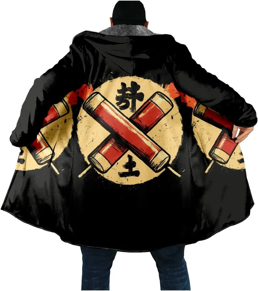 Ethnic Graphic Coats for Men Mens Cardigan Sweater Long Sleeve Full Zip Japanese Art Hooded Jacket With Pockets