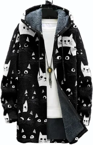Ethnic Graphic Coats for Men Mens Cardigan Sweater Long Sleeve Full Zip Japanese Art Hooded Jacket With Pockets