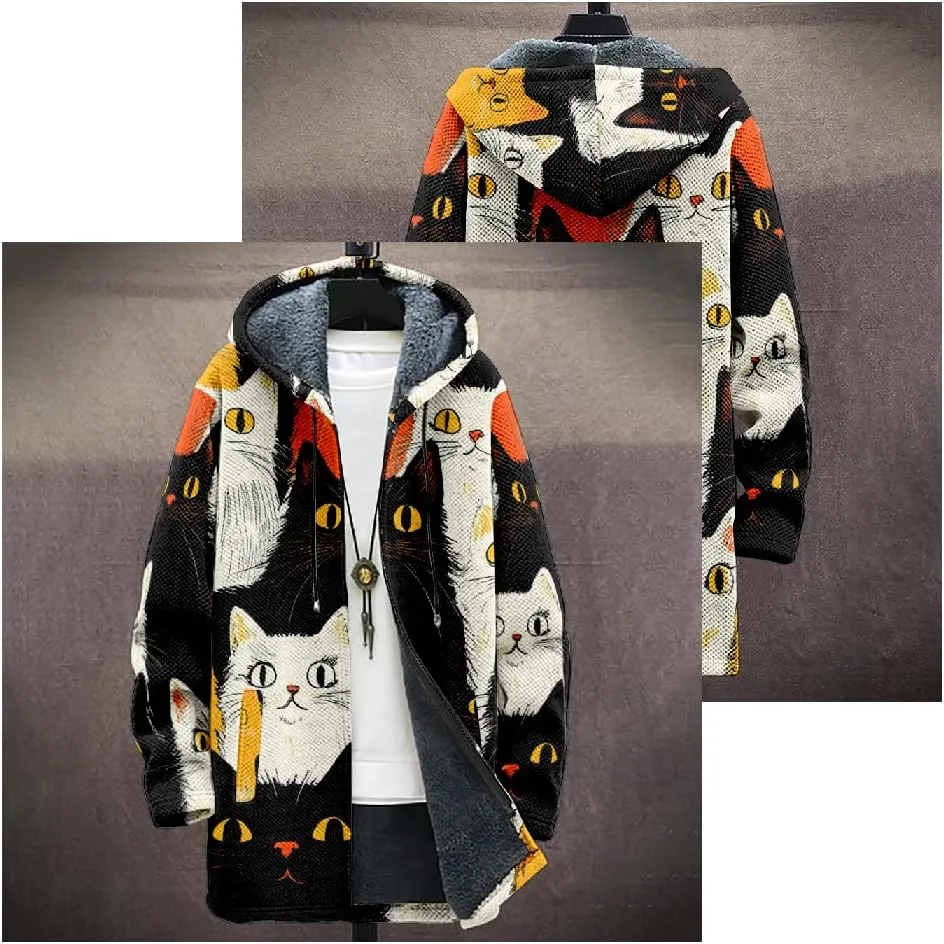 Ethnic Graphic Coats for Men Mens Cardigan Sweater Long Sleeve Full Zip Japanese Art Hooded Jacket With Pockets