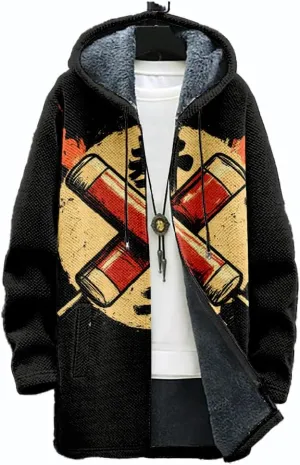 Ethnic Graphic Coats for Men Mens Cardigan Sweater Long Sleeve Full Zip Japanese Art Hooded Jacket With Pockets