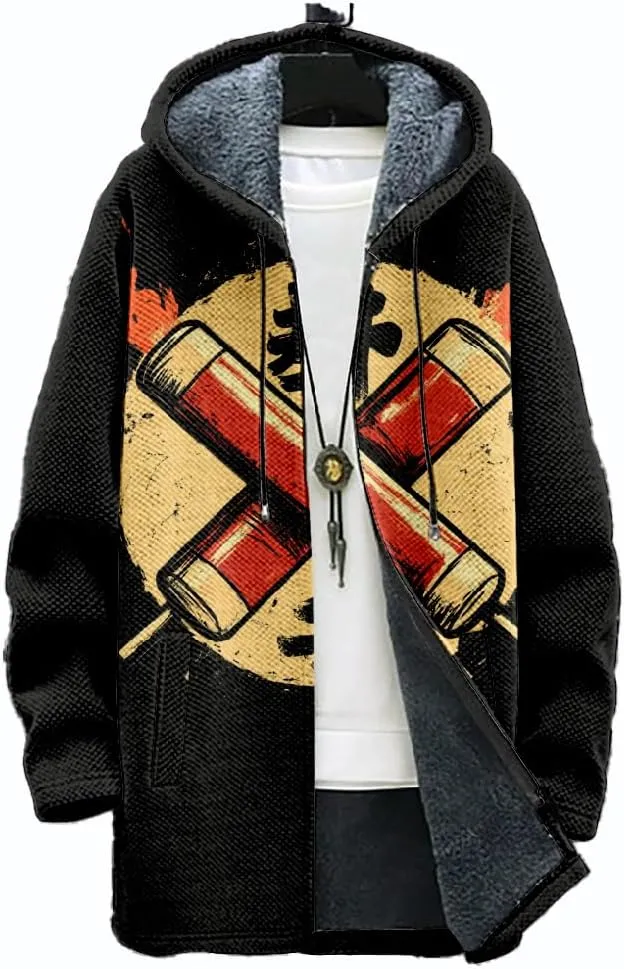 Ethnic Graphic Coats for Men Mens Cardigan Sweater Long Sleeve Full Zip Japanese Art Hooded Jacket With Pockets