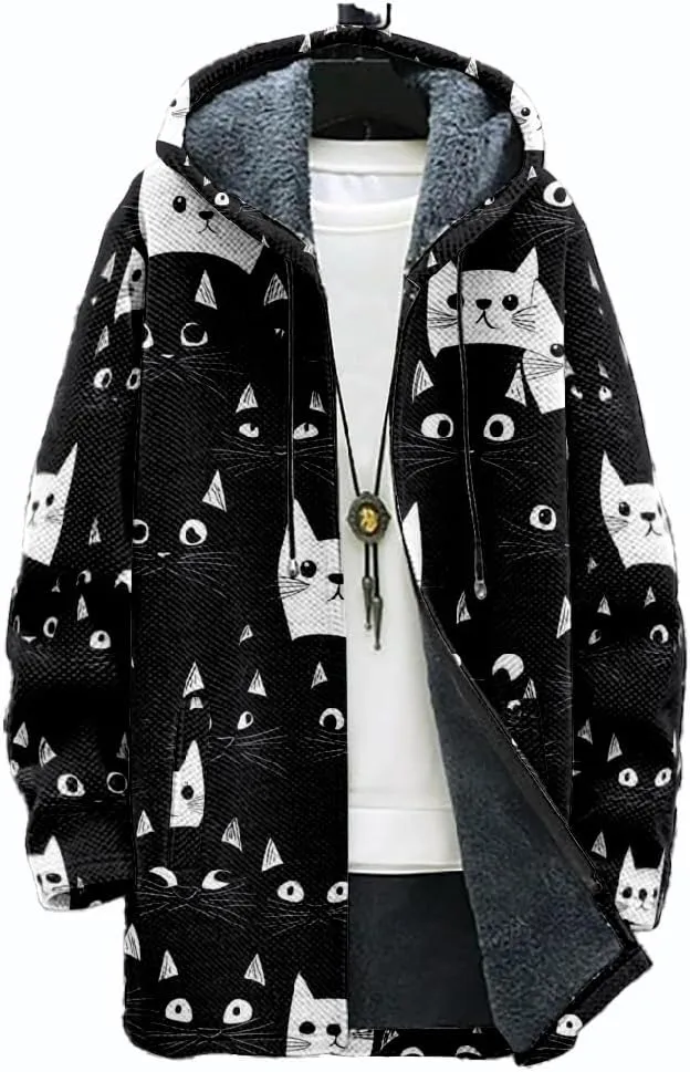Ethnic Graphic Coats for Men Mens Cardigan Sweater Long Sleeve Full Zip Japanese Art Hooded Jacket With Pockets