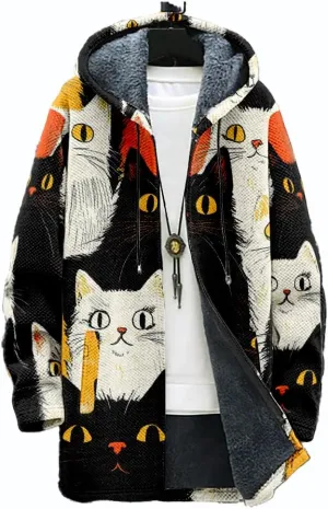 Ethnic Graphic Coats for Men Mens Cardigan Sweater Long Sleeve Full Zip Japanese Art Hooded Jacket With Pockets