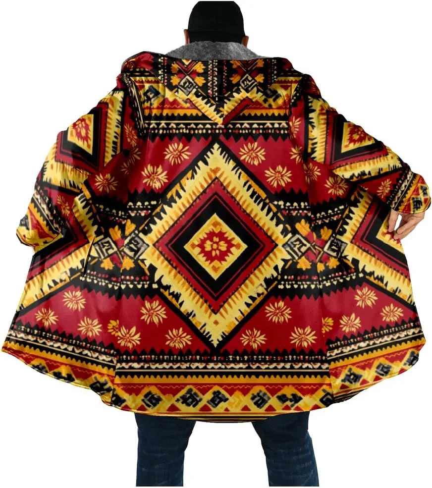 Ethnic Graphic Coats for Men Mens Cardigan Sweater Long Sleeve Full Zip Japanese Art Hooded Jacket With Pockets