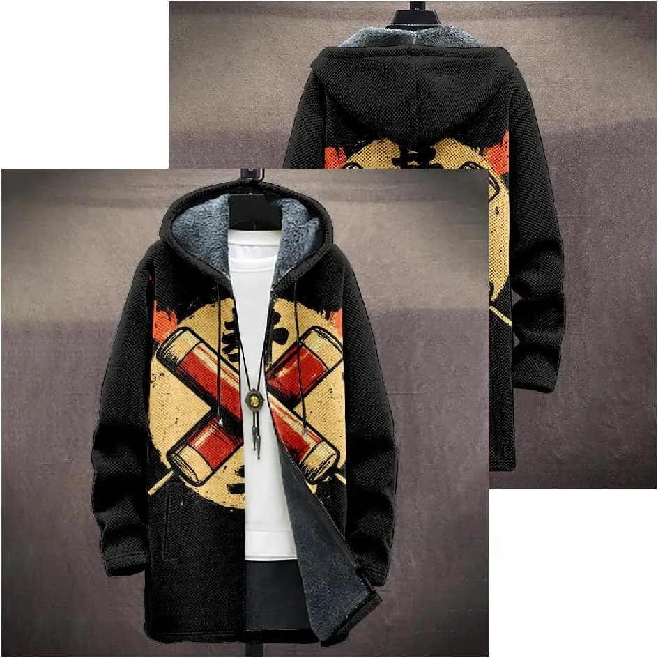 Ethnic Graphic Coats for Men Mens Cardigan Sweater Long Sleeve Full Zip Japanese Art Hooded Jacket With Pockets