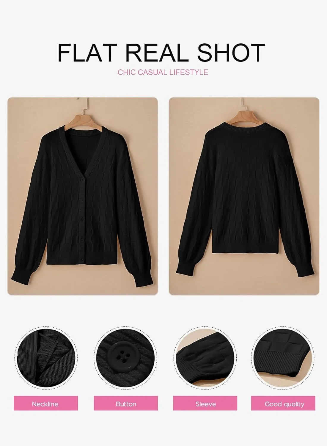 EVALESS Womens Cropped Chunky Cardigans Sweaters Trendy Lightweight Long Sleeve Checkered Knit Open Front Button Tops Outfits