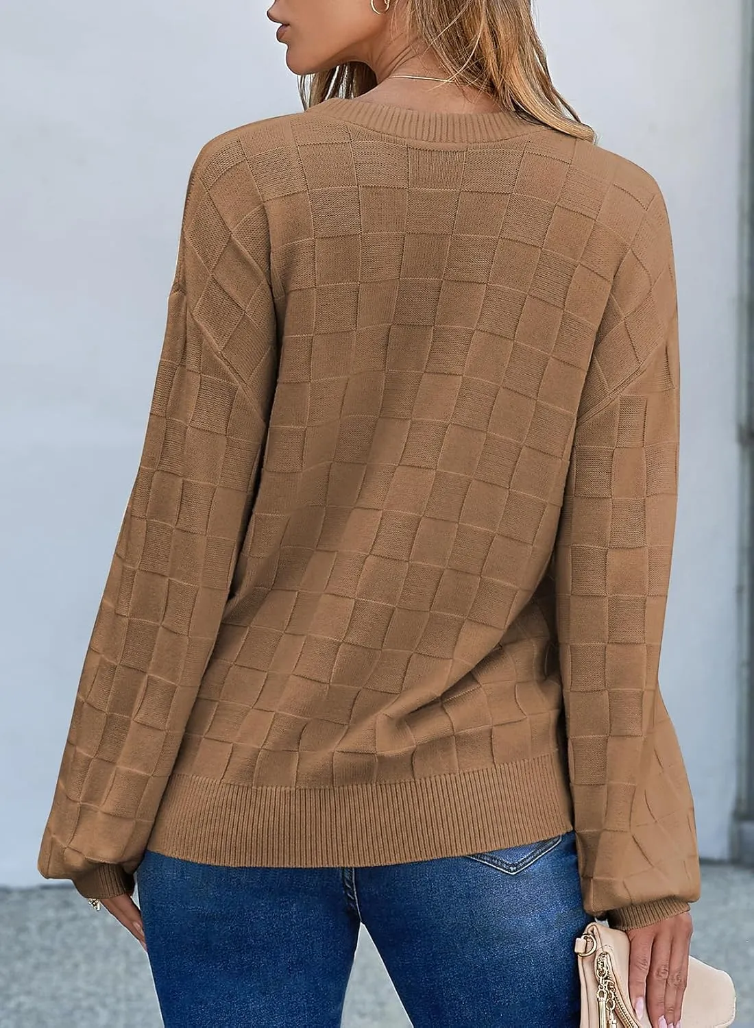 EVALESS Womens Cropped Chunky Cardigans Sweaters Trendy Lightweight Long Sleeve Checkered Knit Open Front Button Tops Outfits