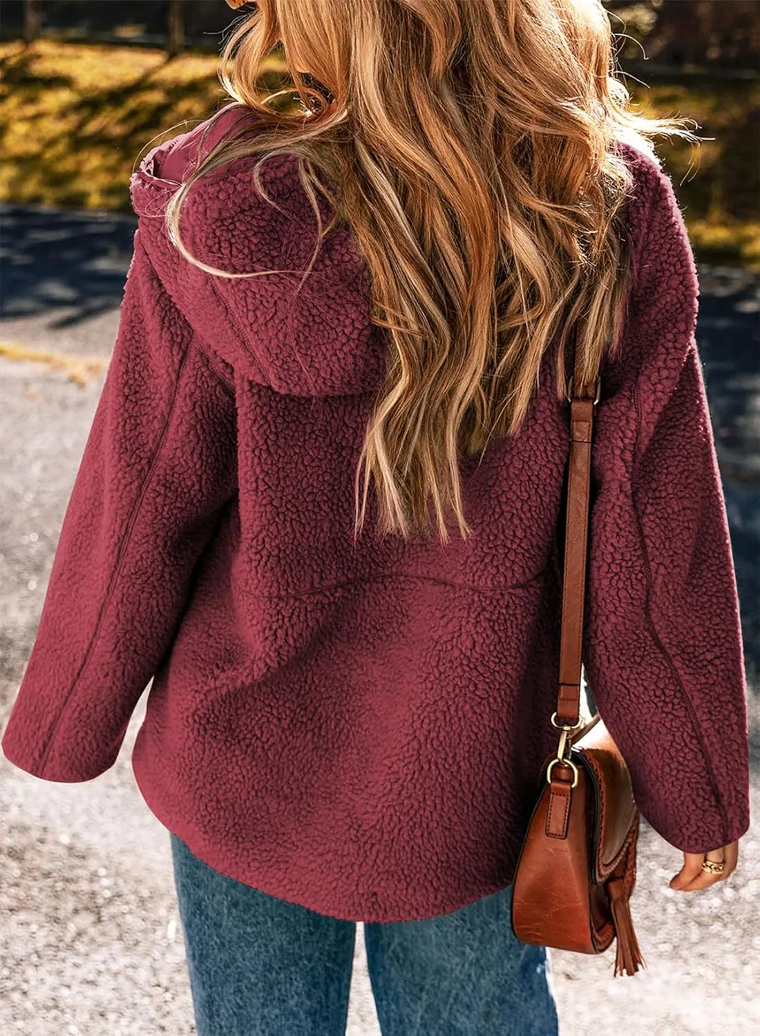 EVALESS Womens Fleece Jackets Solid Zip Up Coats Long Sleeve Fuzzy Hooded Jacket Outerwear With Pockets