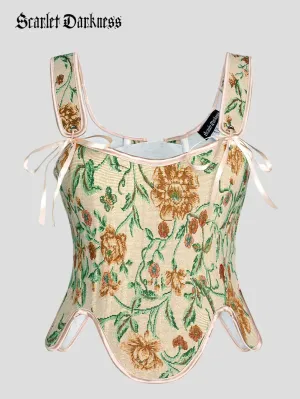 Fairy Cottagecore Corset Victorian Lace-up Irregular Hem Vest
