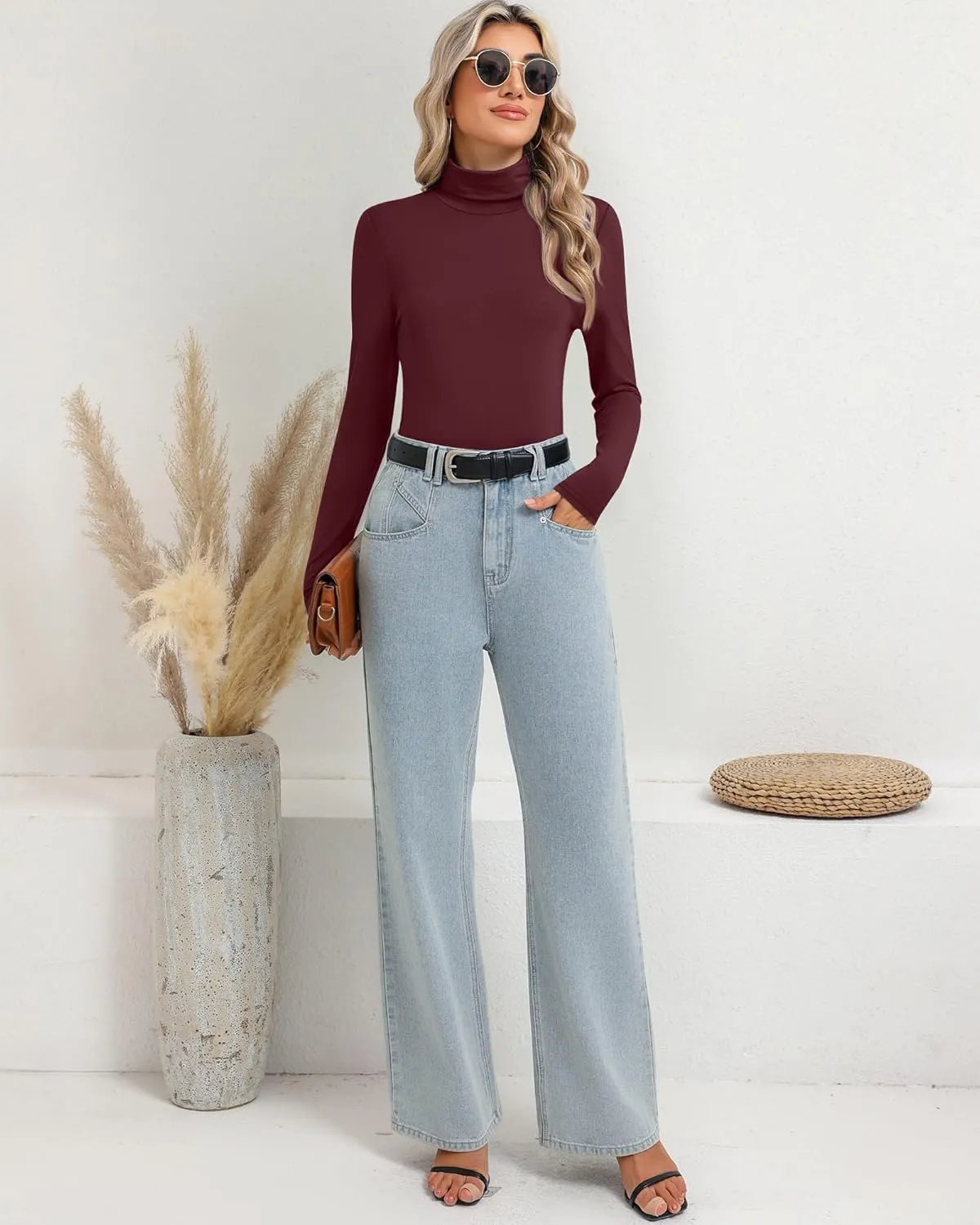 Ficerd 3 Pack Women's Turtleneck Tops, Long Sleeve Casual T-Shirts Slim Fitted Underwear Tops Thermal Base Layer Undershirts