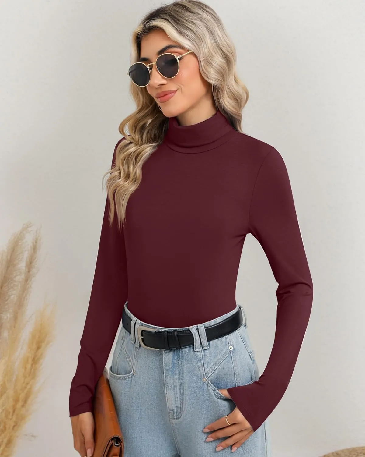 Ficerd 3 Pack Women's Turtleneck Tops, Long Sleeve Casual T-Shirts Slim Fitted Underwear Tops Thermal Base Layer Undershirts