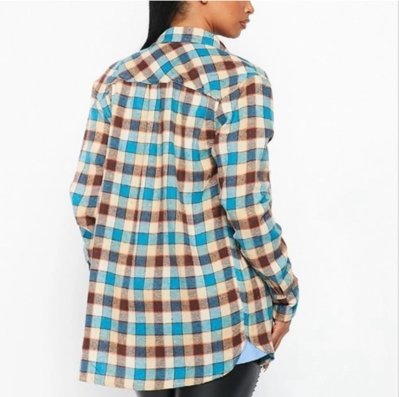 Flannel Babe Unisex Blue/Brown Plaid Long Sleeve Oversized Button Down Shirt