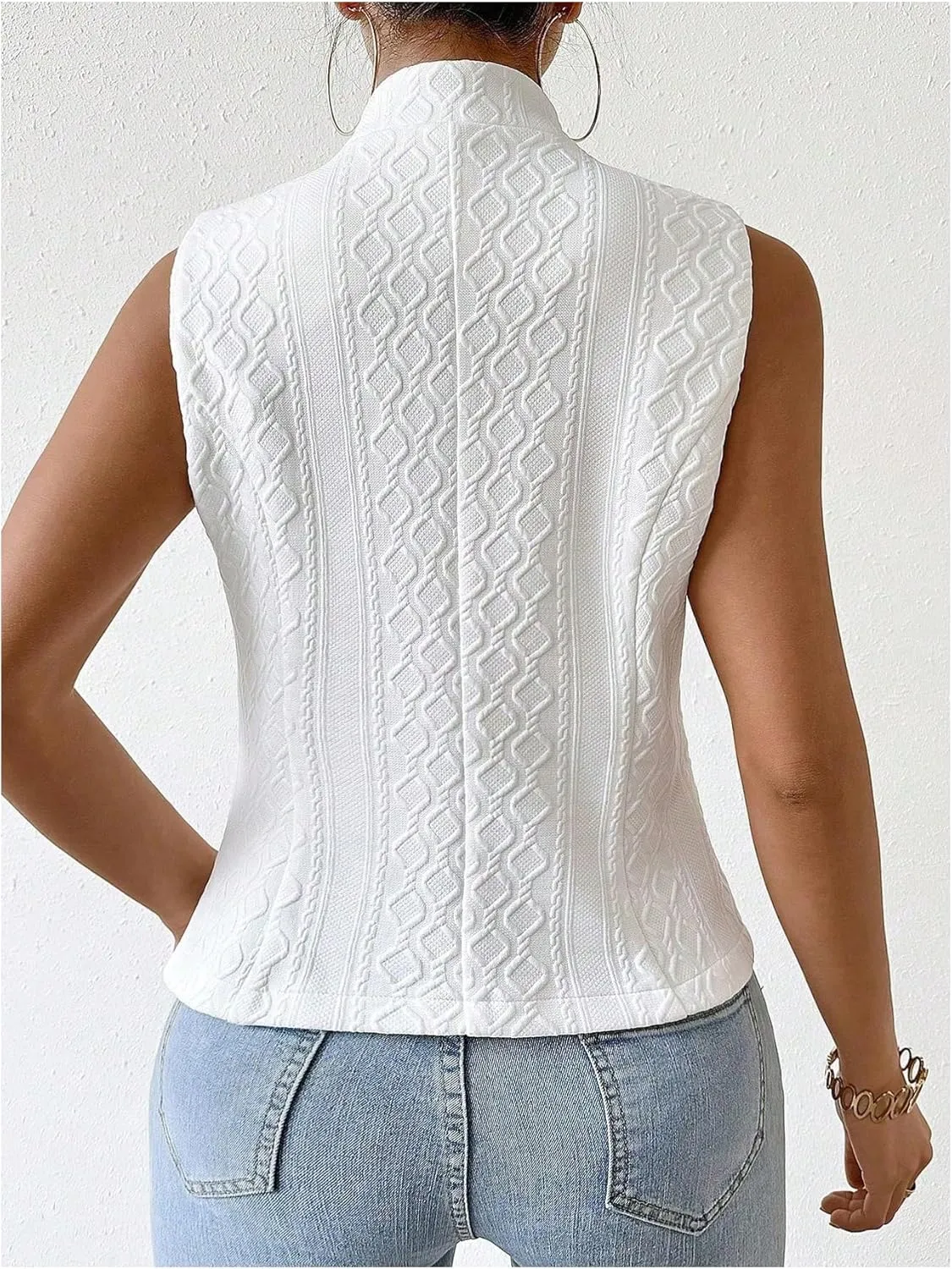 Floerns Women's Plus Size Jacquard Sleeveless Waistcoats Button Brown Vest Blazers