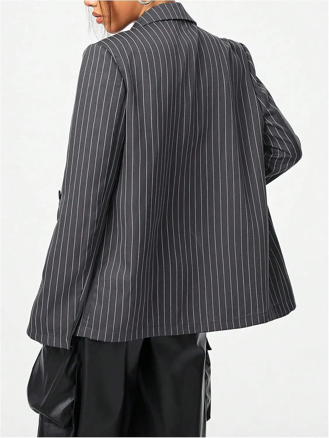 Floerns Women's Striped Long Sleeve Casual Blazers Lapel Neck Button Suit Jacket