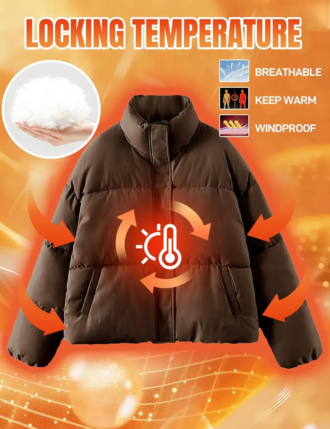 Flygo Womens Cropped Puffer Jacket Zip Up Stand Collar Lightweight Quilted Padded Down Winter Warm Jackets Coats with Pockets