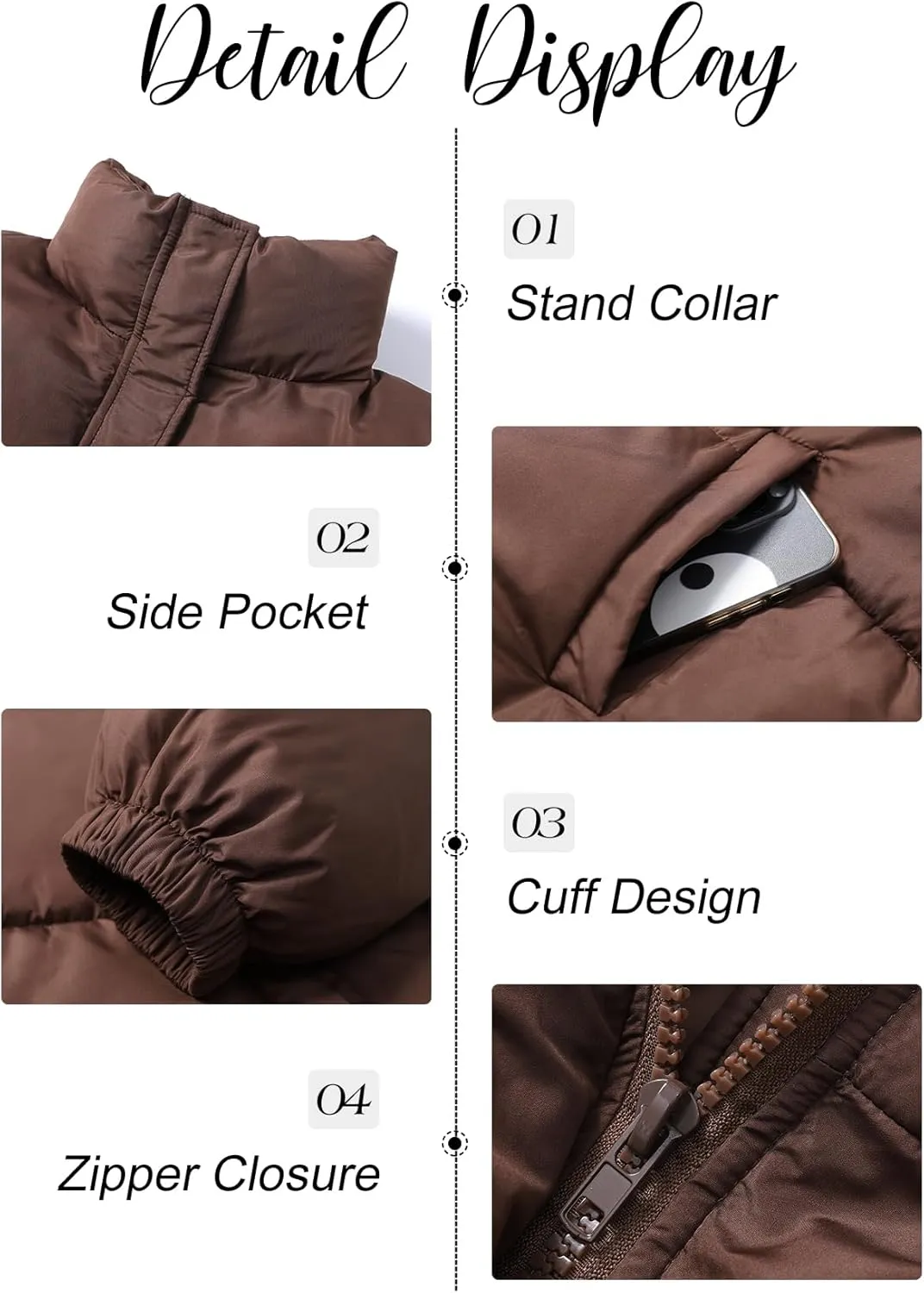 Flygo Womens Cropped Puffer Jacket Zip Up Stand Collar Lightweight Quilted Padded Down Winter Warm Jackets Coats with Pockets