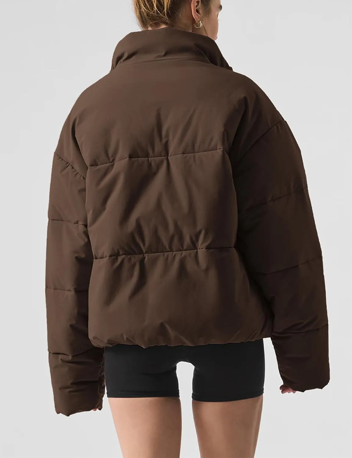 Flygo Womens Cropped Puffer Jacket Zip Up Stand Collar Lightweight Quilted Padded Down Winter Warm Jackets Coats with Pockets