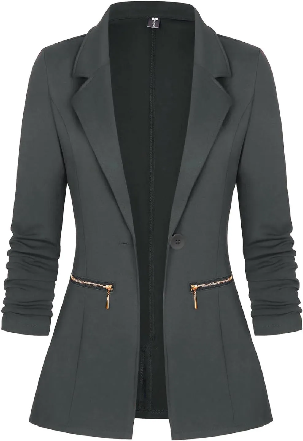 Genhoo Women's Long Sleeve Blazer Open Front Cardigan Jacket Work Office Blazer with Zipper Pockets S-3XL
