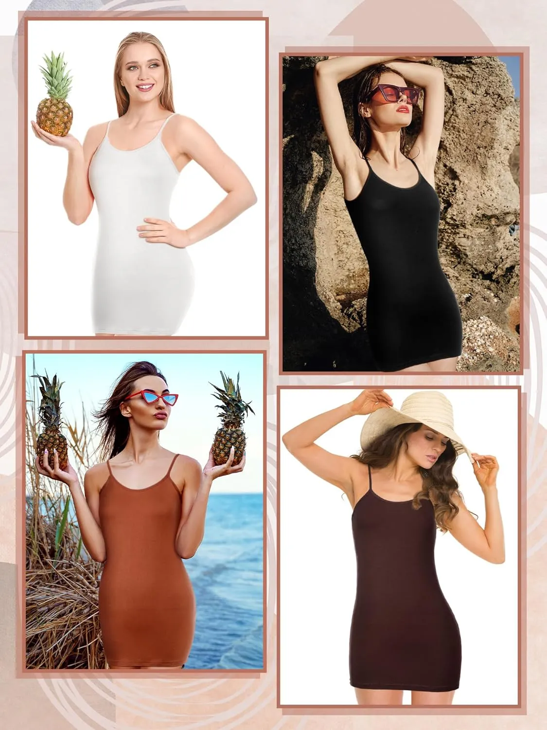 Geyoga 8 Pack Long Tank Tops for Women, Long Camisoles Workout Tops Adjustable Spaghetti Strap Women's Camis Undershirts
