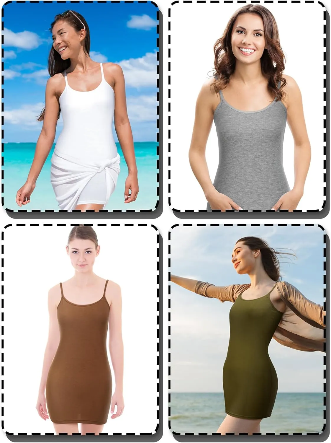Geyoga 8 Pack Long Tank Tops for Women, Long Camisoles Workout Tops Adjustable Spaghetti Strap Women's Camis Undershirts
