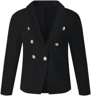 Girls Blazer Jacket Double Breasted Button Down Long Sleeves Blazers School Jackets