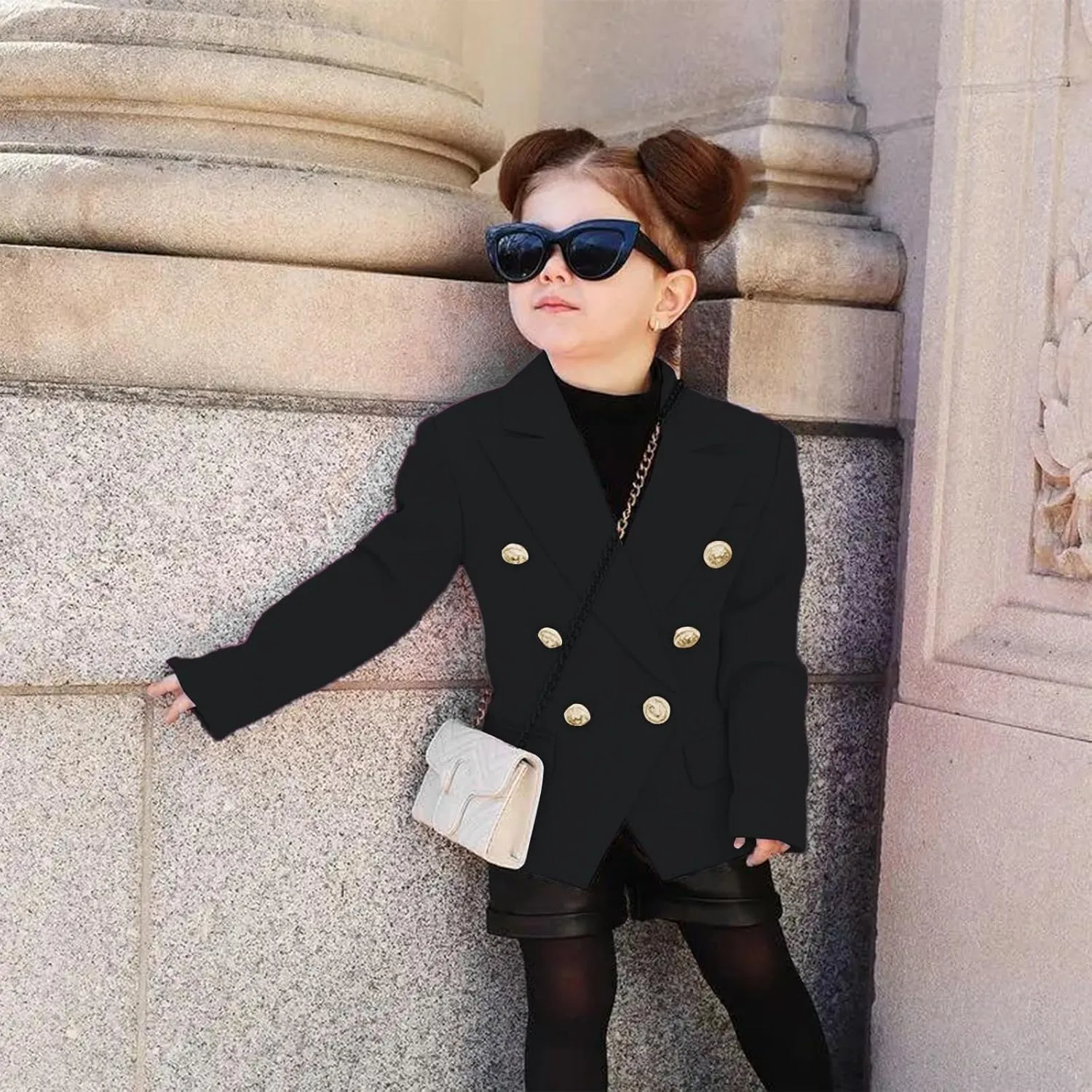 Girls Blazer Jacket Double Breasted Button Down Long Sleeves Blazers School Jackets