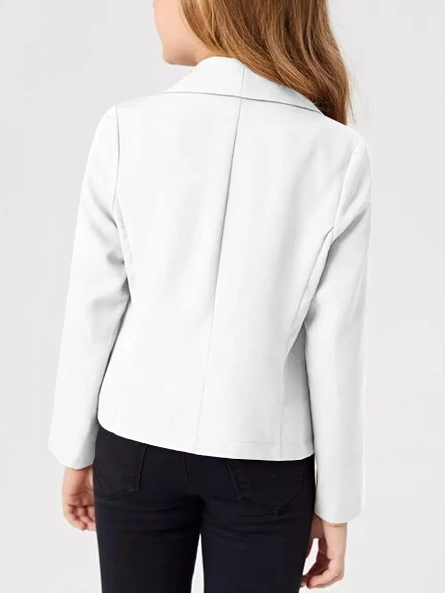 Girls Blazer Jacket Solid Color Lapel Suit Open Front Long Sleeve Blazers for Kids Girls Size 5-14 Years