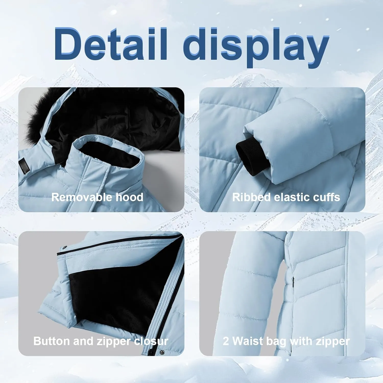 Girl's Winter Coats Kids Waterproof Long Puffer Jacket Thicken Fleece Lined Ski Parka with Detachable Fur Hooded