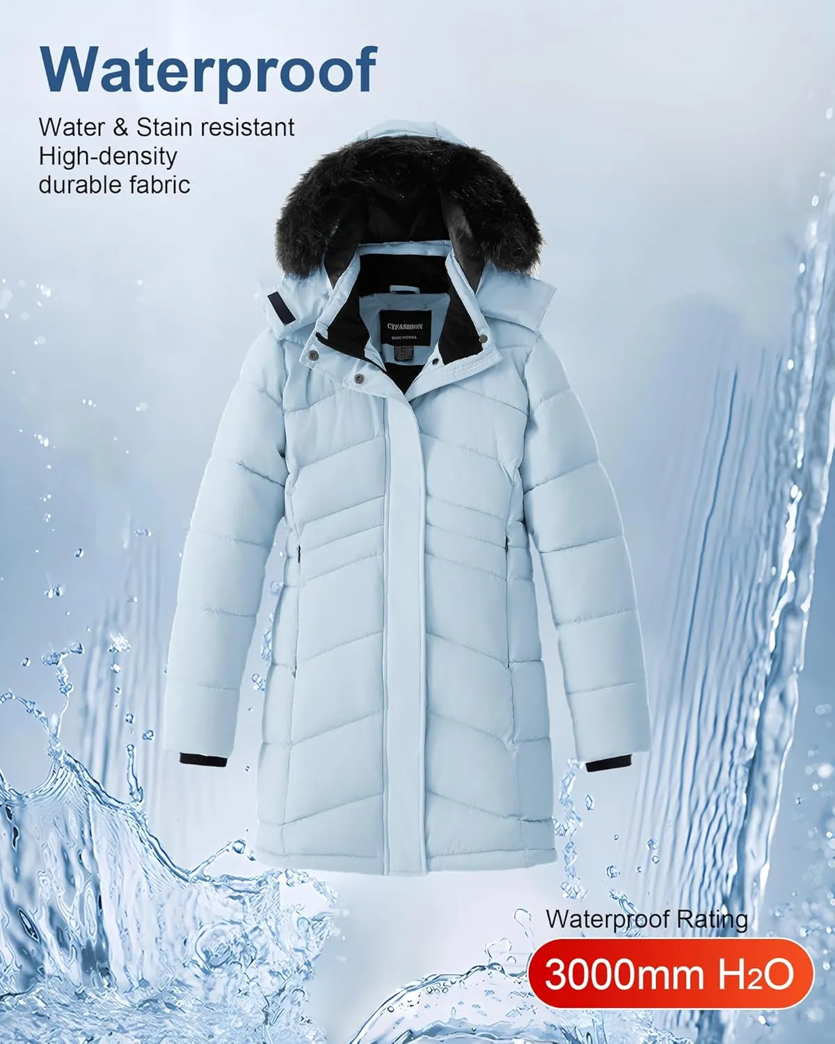 Girl's Winter Coats Kids Waterproof Long Puffer Jacket Thicken Fleece Lined Ski Parka with Detachable Fur Hooded