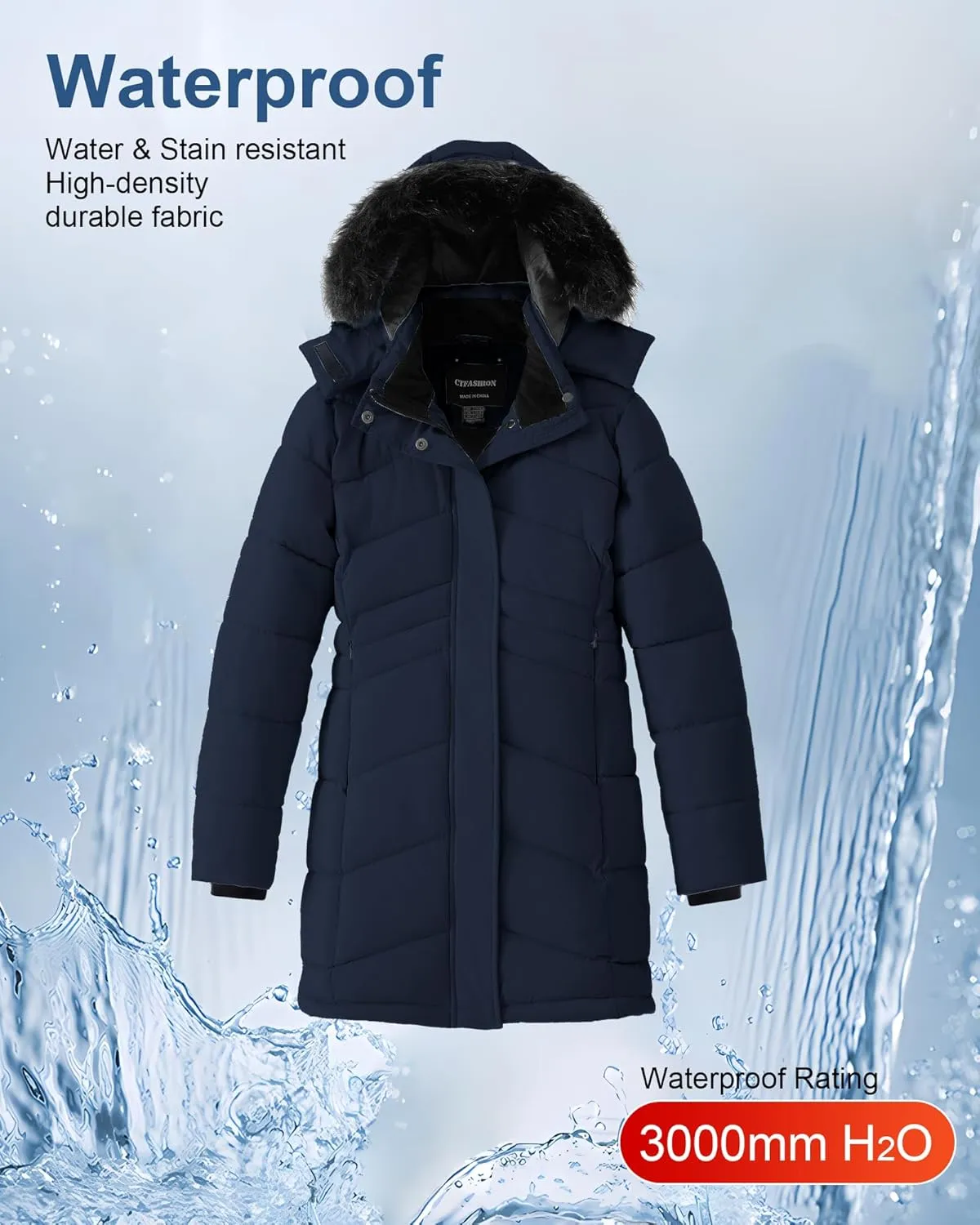 Girl's Winter Coats Kids Waterproof Long Puffer Jacket Thicken Fleece Lined Ski Parka with Detachable Fur Hooded