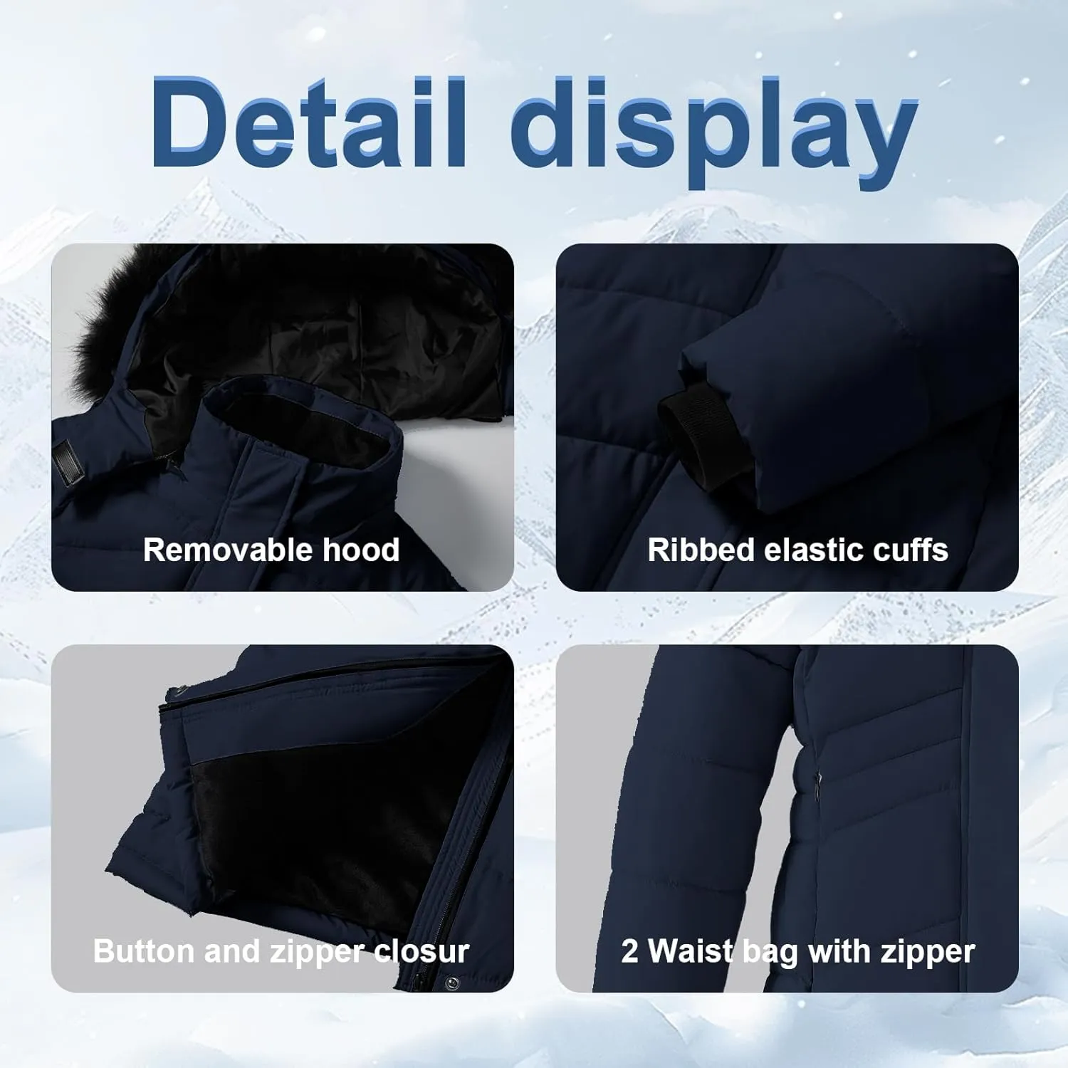 Girl's Winter Coats Kids Waterproof Long Puffer Jacket Thicken Fleece Lined Ski Parka with Detachable Fur Hooded
