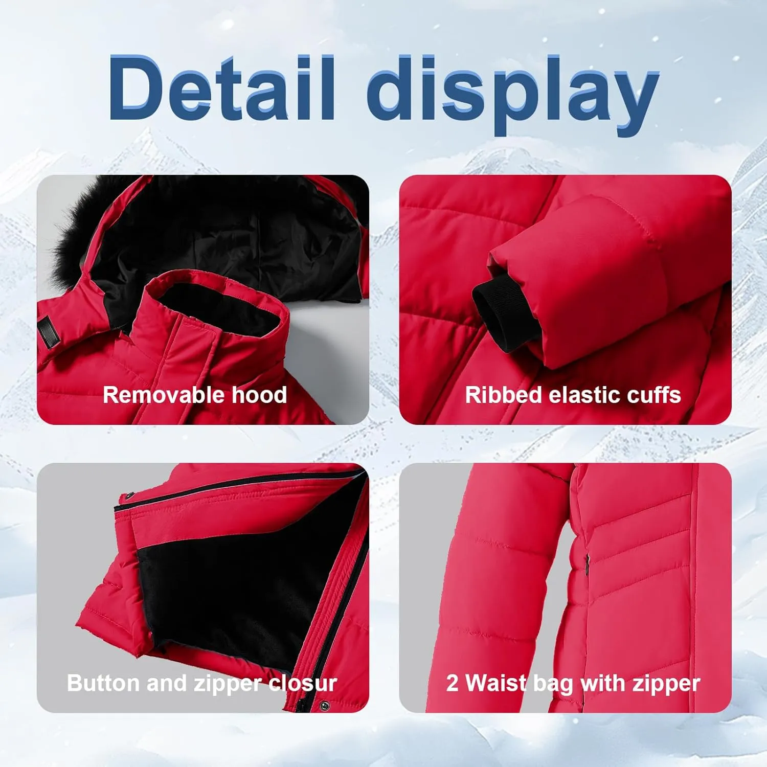 Girl's Winter Coats Kids Waterproof Long Puffer Jacket Thicken Fleece Lined Ski Parka with Detachable Fur Hooded