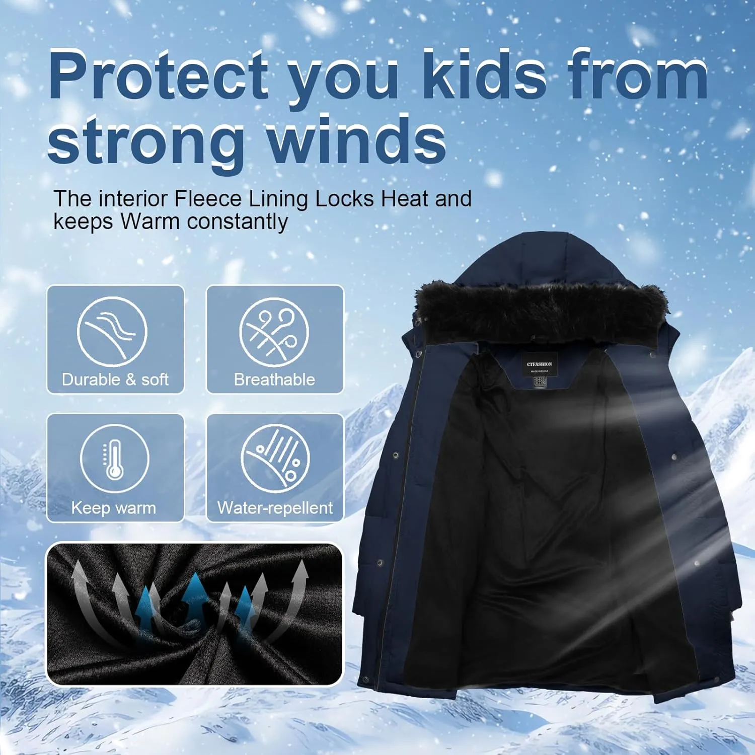 Girl's Winter Coats Kids Waterproof Long Puffer Jacket Thicken Fleece Lined Ski Parka with Detachable Fur Hooded
